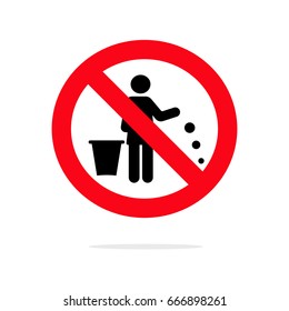 No littering icon. Restriction sign. Flat design. Vector Illustration.