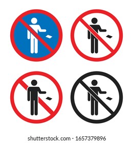 keine Einstreu-Icon-Set, werfen Sie kein Müllzeichen