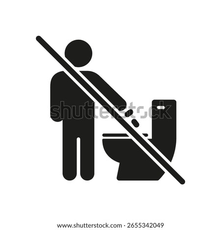 No Littering In Toilet Solid Icon. Waste Disposal Prohibition And Environmental Protection Silhouette Symbol. Hygiene And Cleanliness Awareness. Isolated Vector Illustration.