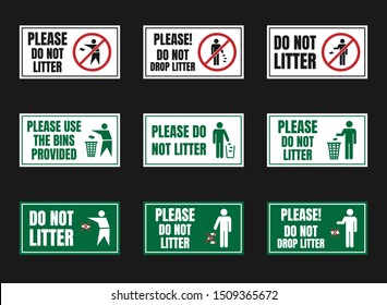 No littering vector igns, do not throw rubbish icons