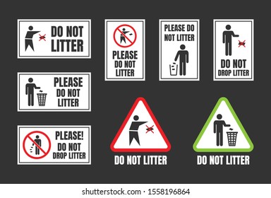 No littering vector igns, do not throw rubbish icons