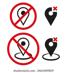 Kein Ortszugriffszeichen. Unzulässiges Map-Pin-Symbol. GPS deaktiviert. Vektorillustration. EPS 10.