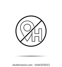 No location, hotel icon. Simple thin line, outline vector of hotel service ban, prohibition, forbiddance icons for ui and ux, website or mobile application
