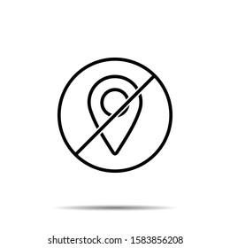 No location pin icon. Simple thin line, outline vector of web ban, prohibition, embargo, interdict, forbiddance icons for ui and ux, website or mobile application