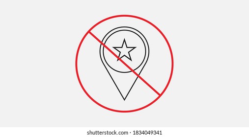 No location, star icon. Location ban, prohibition, forbiddance icons.