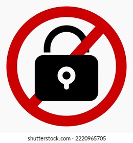 No lock.  Lock ban. Remove restrictions. Vector icon.