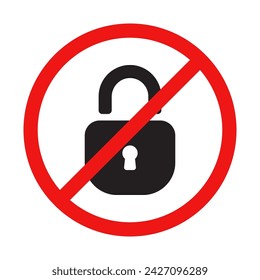 No Lock Sign on White Background