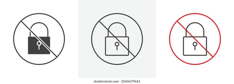 No lock sign vector in black and colored versions