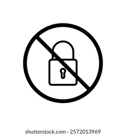 No lock sign vector in black colors
