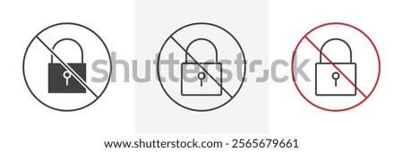No lock sign vector in black and colored versions