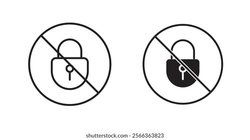 No lock sign vector in line stroke and flat versions