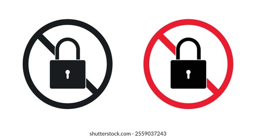 No lock sign vectors in black and colored version