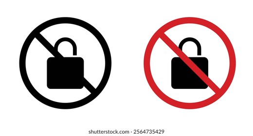 No lock sign vectors in flat syle