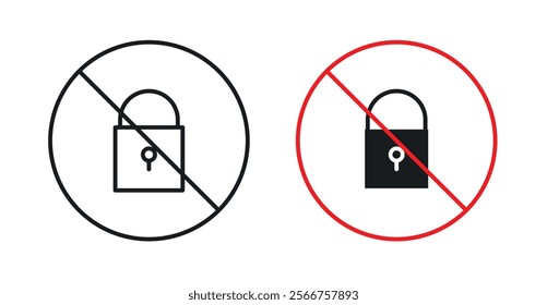 No lock signs in black outline, solid and colored style