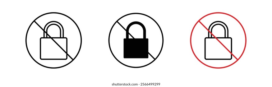 No lock signs flat and linear vector illustration on white background.