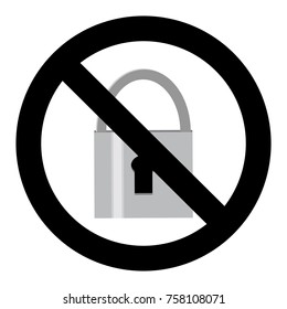 No lock symbol. vector icon ban close illustration
