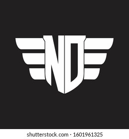 NO Logo monogram with emblem and wings element design template