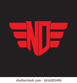NO Logo monogram with emblem and wings element design template on red colors