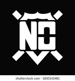 NO Logo monogram isolated on shield shape with rounded line on black background