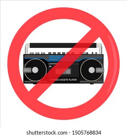 No Loud Music Prohibiting Sign Logo Audio Recorder Vector Graphic