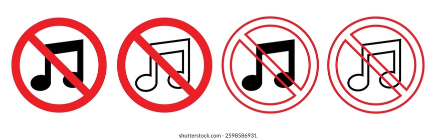 No loud music sign, circular. Music Instruments Not Allowed. Music Instruments Prohibited. no sound icon. Vector illustration