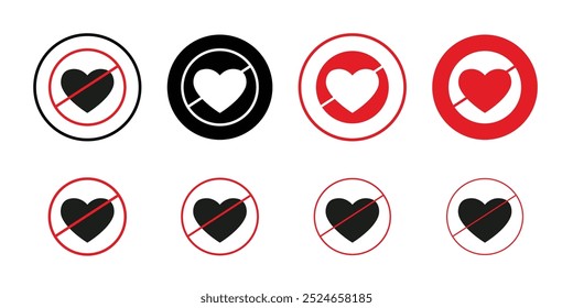 No love sign Collection of flat thin outline vector