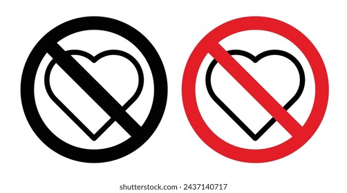 No Love Sign Icon Set. Vector Illustration