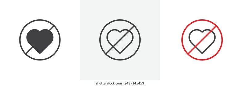 No Love Sign Isolated Line Icon Style Design. Simple Vector Illustration