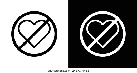 No Love Sign Line Icon on White Background for web.