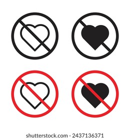 No Love Sign Vector Icon Set. Affection Display Limit Emblem vector symbol for UI design.