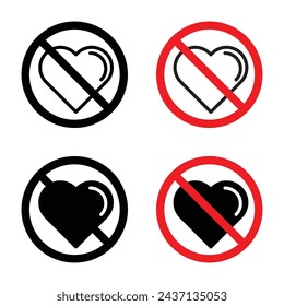 No Love Sign Vector Illustration Set. Love Heart Lock Sign suitable for apps and websites UI design style.