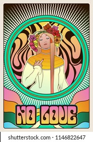 No Love. Vector Psychedelic Poster  from the 1960s, 1970s Stylization 