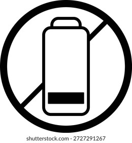 No low battery power warning sign icon indicating prohibited energy usage or forbidden charging symbol isolated on transparent background