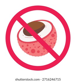 No lychee fruit sign, forbidden lychee sign icon, litchi fruit prohibited food symbol, vector illustration
