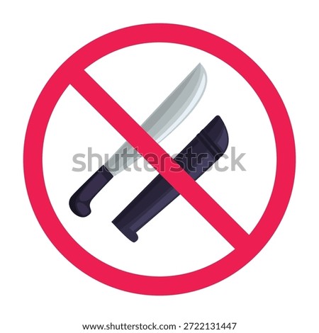 No machete allowed icon, sharp weapon forbidden symbol, no golok sign, do not carry golok sign, vector illustration


