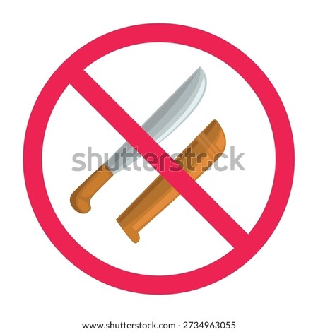 No machete sign, forbidden sign with golok machete icon, no sharp weapon sign, vector illustration