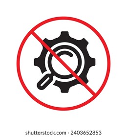 No machinery icon. Forbidden gear icon. No cogwheel sign. Prohibited calling vector icon. Warning, caution, attention, restriction flat sign design. Do not Screw-nut, configuration symbol pictogram