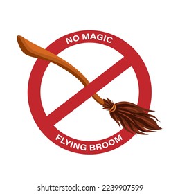 No magic flying broom witch transport symbol cartoon illustration vector