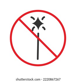 No magic wand icon. Forbidden magic wand icon. No magic vector symbol. Prohibited vector icon. Warning, caution, attention, restriction flat sign design. Do not pictogram