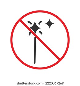No magic wand icon. Forbidden magic wand icon. No magic vector symbol. Prohibited vector icon. Warning, caution, attention, restriction flat sign design. Do not pictogram