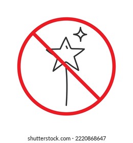 No magic wand icon. Forbidden magic wand icon. No magic vector symbol. Prohibited vector icon. Warning, caution, attention, restriction flat sign design. Do not pictogram