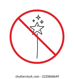 No magic wand icon. Forbidden magic wand icon. No magic vector symbol. Prohibited vector icon. Warning, caution, attention, restriction flat sign design. Do not pictogram
