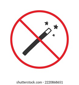 No magic wand icon. Forbidden magic wand icon. No magic vector symbol. Prohibited vector icon. Warning, caution, attention, restriction flat sign design. Do not pictogram