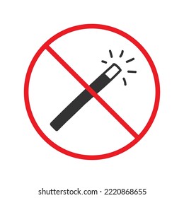Ningún icono de varita mágica. Icono de varita mágica prohibida. Ningún símbolo de vector mágico. Icono vectorial prohibido. Advertencia, precaución, atención, restricción de diseño plano de señalización. No hacer pictograma