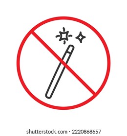 No magic wand icon. Forbidden magic wand icon. No magic vector symbol. Prohibited vector icon. Warning, caution, attention, restriction flat sign design. Do not pictogram