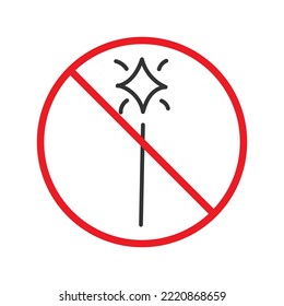 No magic wand icon. Forbidden magic wand icon. No magic vector symbol. Prohibited vector icon. Warning, caution, attention, restriction flat sign design. Do not pictogram