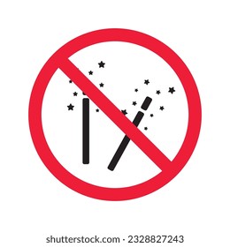 No magic wand icon. Forbidden magic wand icon. No magic vector symbol. Prohibited vector icon. Warning, caution, attention, restriction flat sign design. Do not pictogram