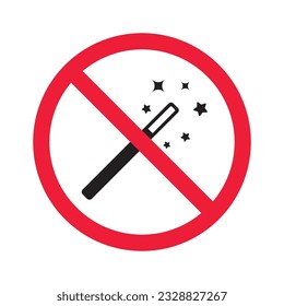 Ningún icono de varita mágica. Icono de varita mágica prohibida. Ningún símbolo de vector mágico. Icono vectorial prohibido. Advertencia, precaución, atención, restricción de diseño plano de señalización. No hacer pictograma