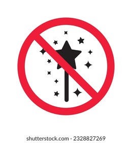 Kein Zauberstabsymbol. Verbotenes Zauberstabsymbol. Kein magisches Vektorsymbol. Verbotenes Vektorsymbol. Warnung, Vorsicht, Aufmerksamkeit, Sperrflachdesign. Piktogramm nicht