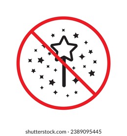 No magic wand icon. Forbidden magic wand icon. No magic vector symbol. Prohibited vector icon. Warning, caution, attention, restriction flat sign design. Do not pictogram UX UI